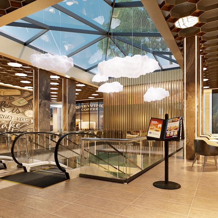 Shopping mall with wide corridors suitable for strollers